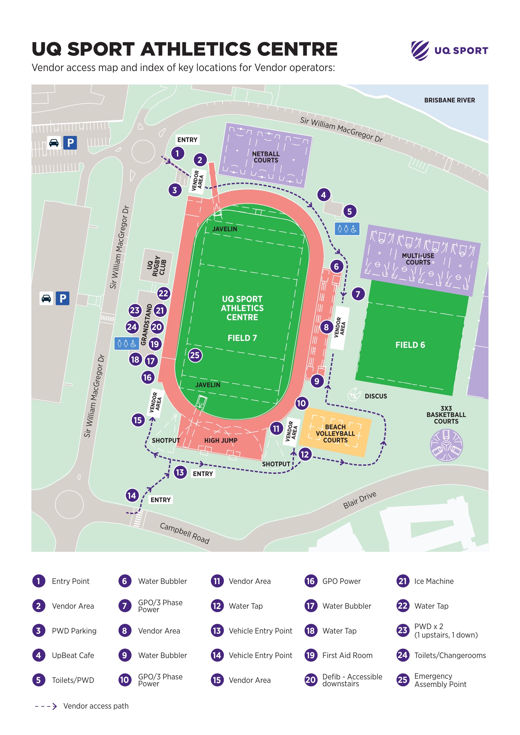 UQ Sport Athletics Centre vendor map